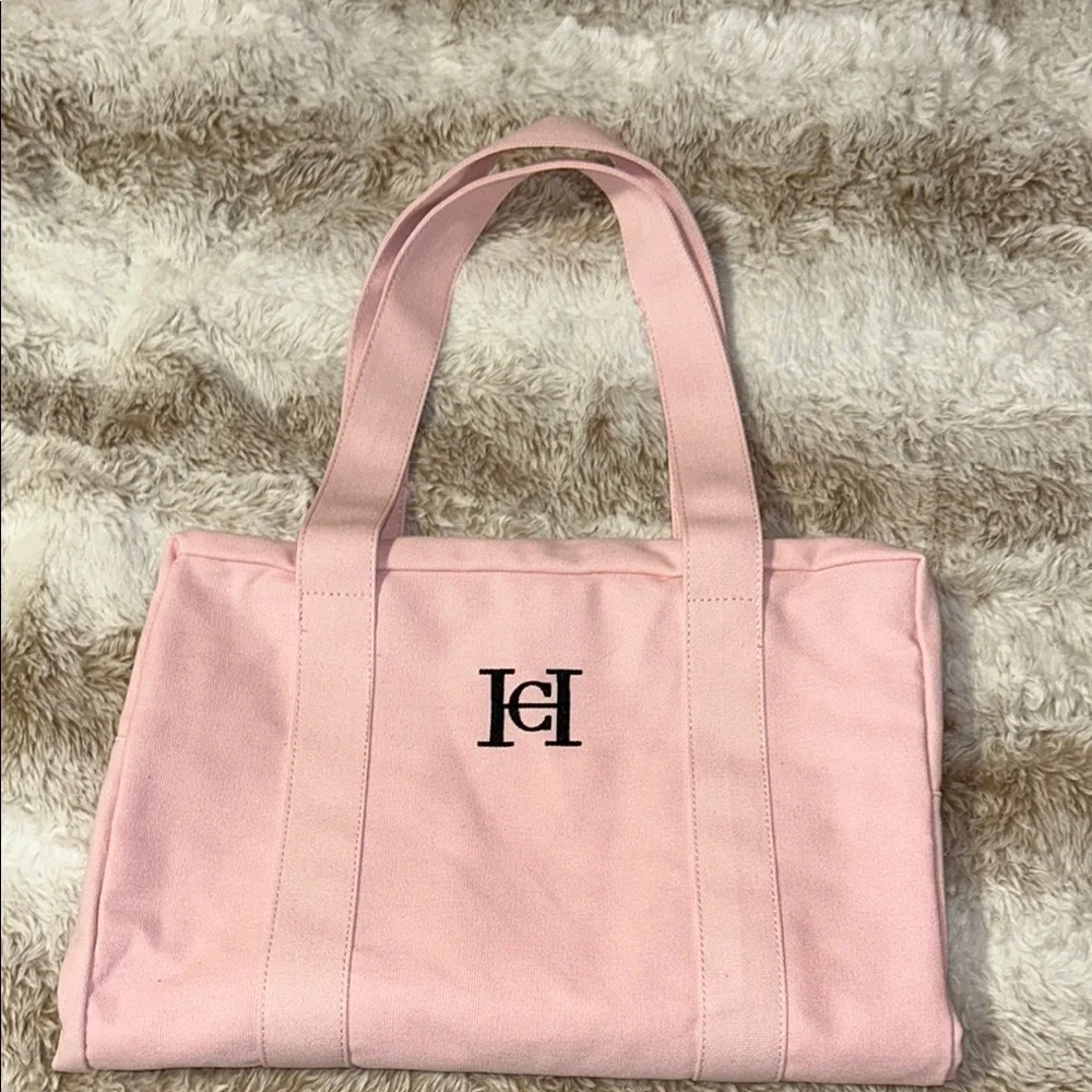 Carolina Herrera Pink Textured Tote Bag with Logo